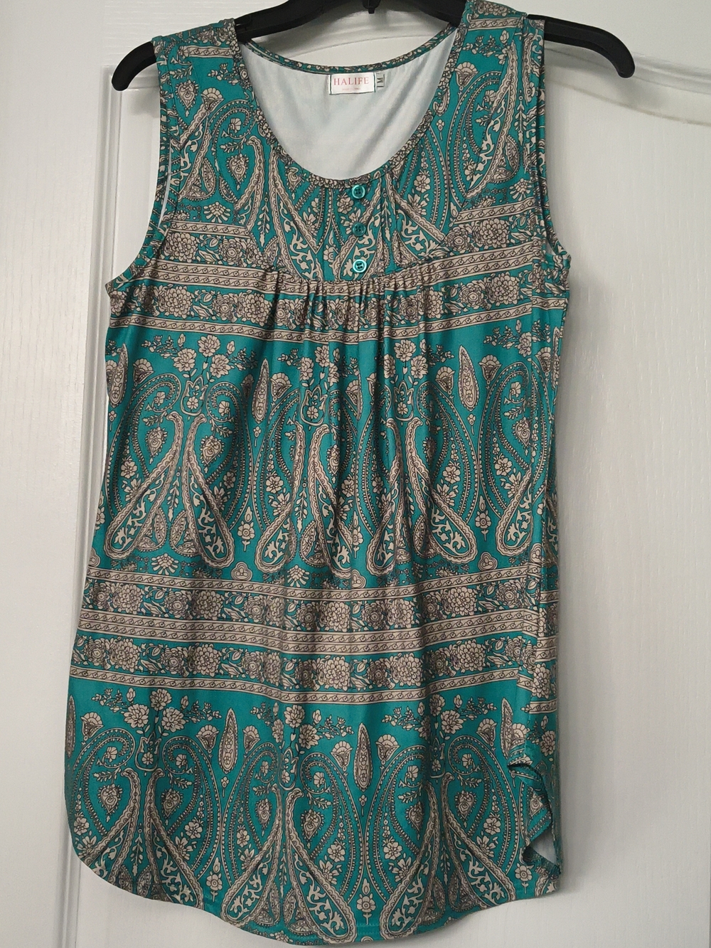 Alife Teal and Beige Paisley Sleeveless Tunic